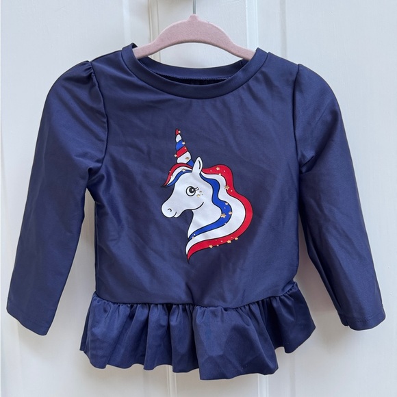 NWOT Cat & Jack 18M Blue Patriotic Red White and Blue Long Sleeve Rashguard Top - Picture 1 of 4